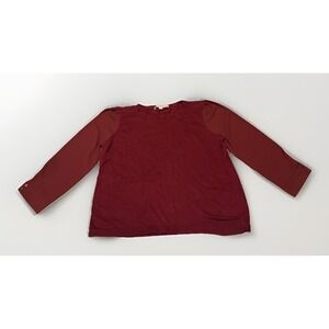 LOFT Burgundy Blouse, Ann Taylor, Maroon,Sz L,Knit Body/Polyester Sleeves,
